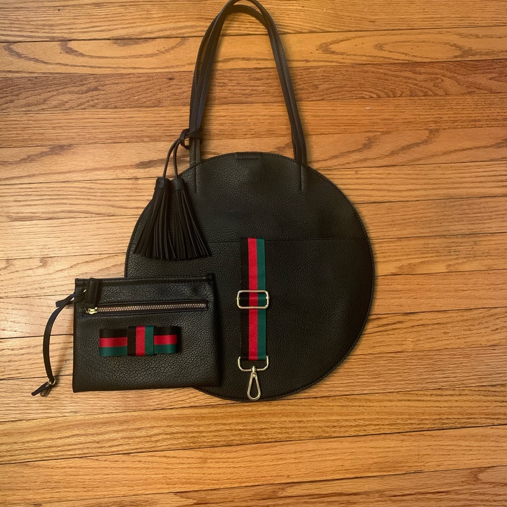 Leather Circle Tassel Handbag